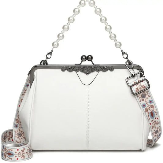 Black and White Soft PU Dumpling Flap Bag with Document Compartment
