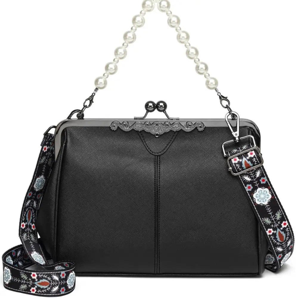 Black and White Soft PU Dumpling Flap Bag with Document Compartment