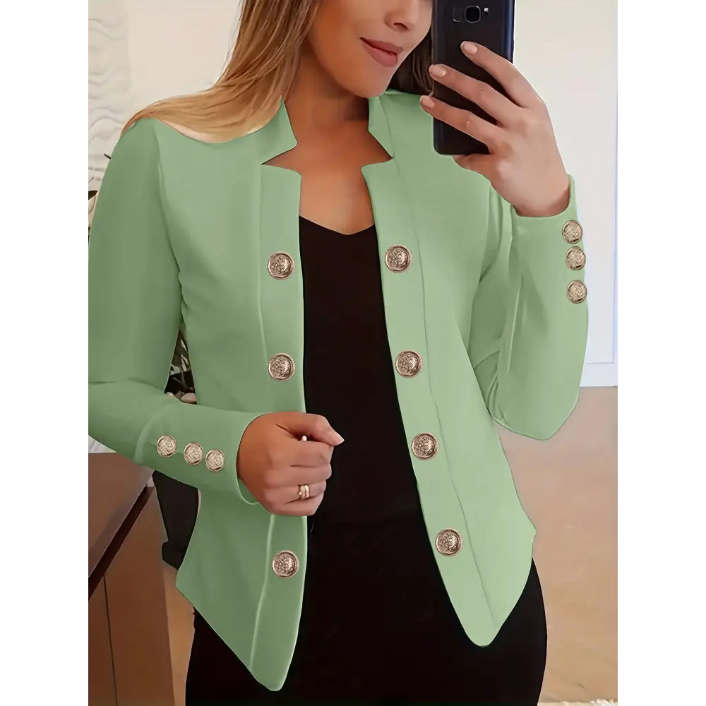Mint green buttoned blazer.