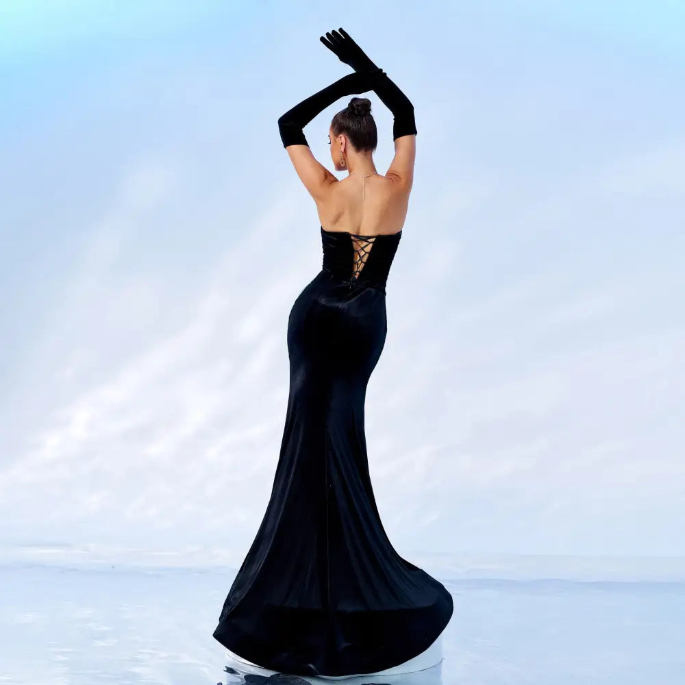Black High Waist Long Hip Skirt with Bow Detail