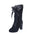 Black Mid Calf High Heels with Stout Heel and Round Toe - Black / 36