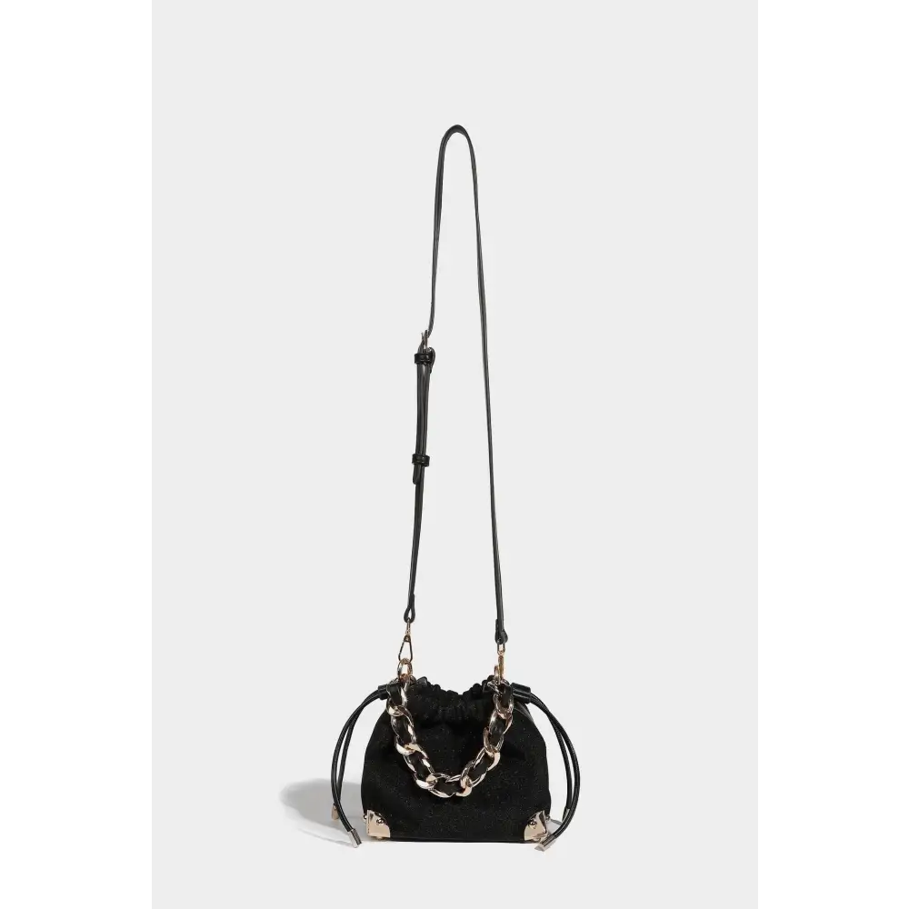 Black Polyester Chain Bucket Bag with Zipper and Sandwich Pocket - Black