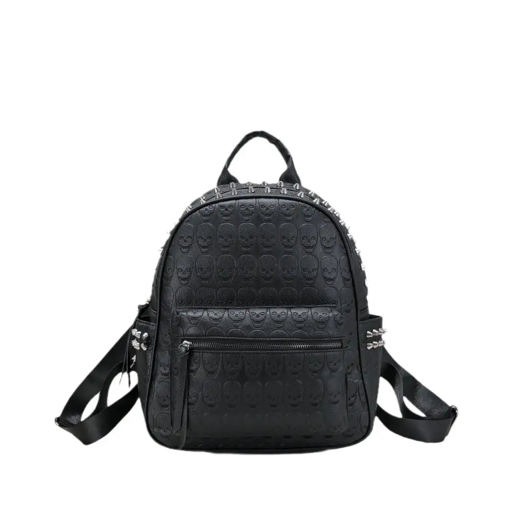 Black PU Backpack with Studded Pockets and Three Dimensional Design - Black