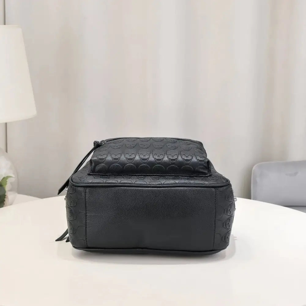 Black PU Backpack with Studded Pockets and Three Dimensional Design - Black