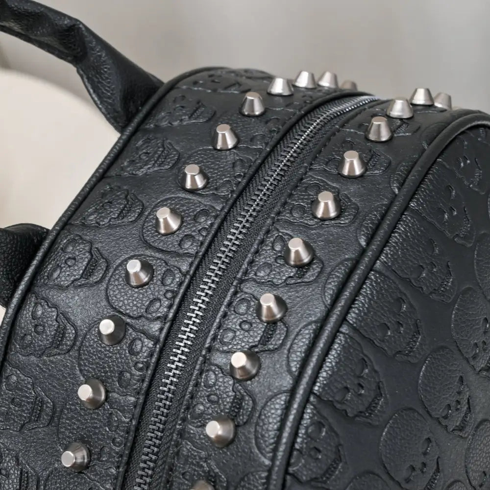 Black PU Backpack with Studded Pockets and Three Dimensional Design - Black