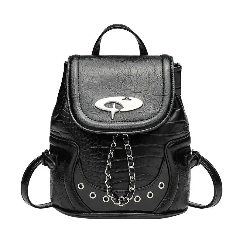 Black PU Drawstring Bag with Sandwich Pocket and Polyester Lining - Black