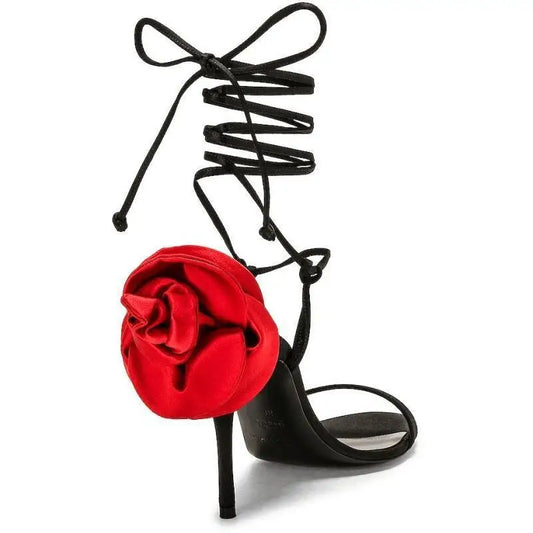 Black PU Leather Lace-Up Peep Toe Shoes with Rubber Sole
