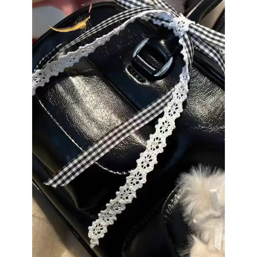 Black PU Shoulder Bag with Zipper Pocket and Open Outer Pocket - Black