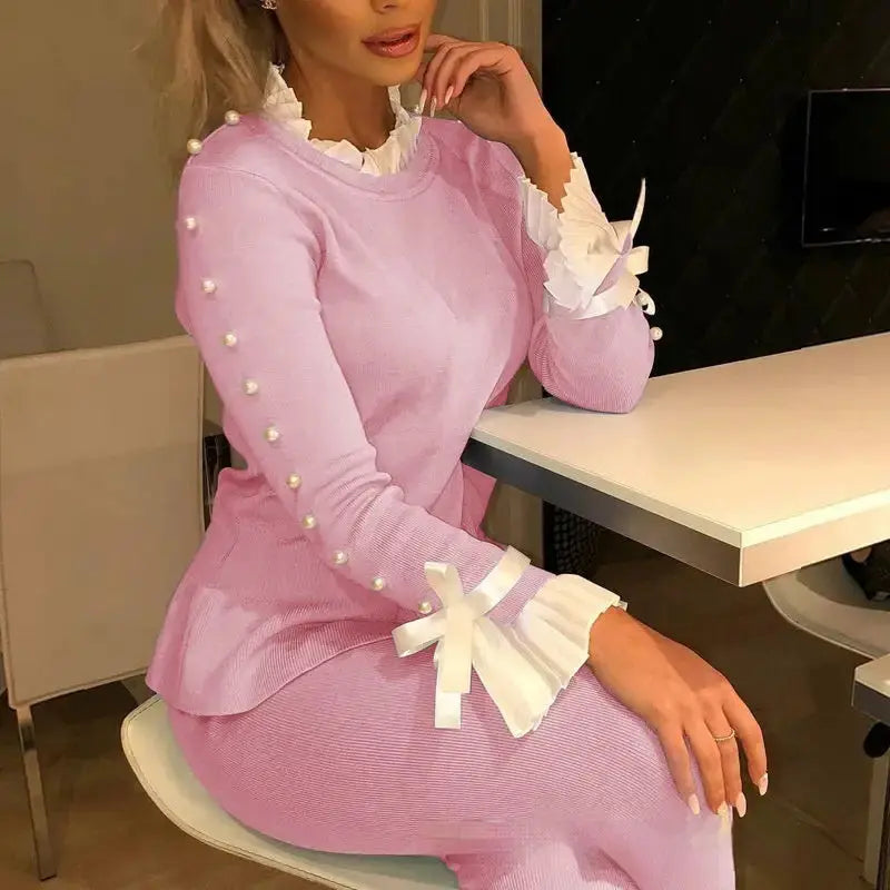 Blue Stitch Long Sleeve Top with Intricate Sleeve Detailing - LauBelle