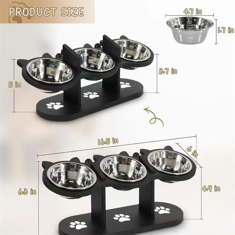 Black Vertical Double Bowl Pet Dining Table Feeder Pet Feeder / Grinding Plate / ABS Resin