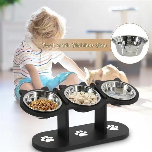 Black Vertical Double Bowl Pet Dining Table Feeder Pet Feeder / Grinding Plate / ABS Resin