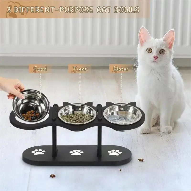 Black Vertical Double Bowl Pet Dining Table Feeder Pet Feeder / Grinding Plate / ABS Resin