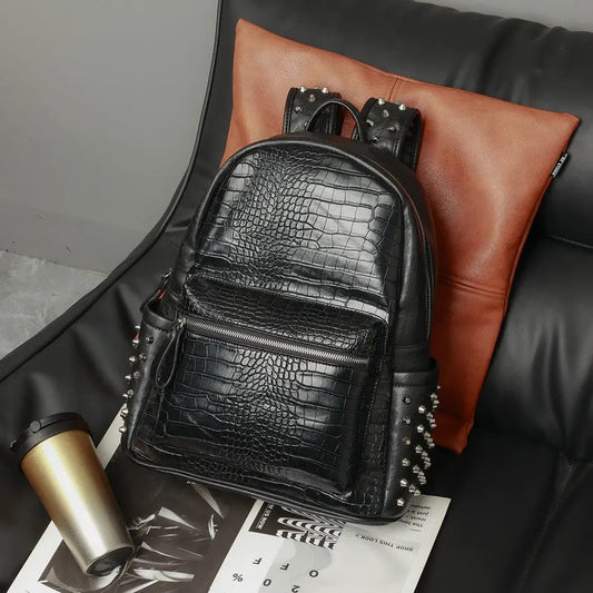 Black Waterproof PU Leather Travel and School Backpack 36 to 55L - Black