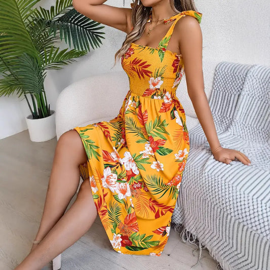 Blossom Breeze: Floral Suspender Beach Dress - 4