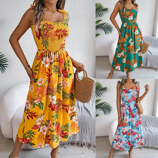 Blossom Breeze: Floral Suspender Beach Dress - 4