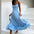 Blossom Swing: 3D Floral A-Line Skirt Suspenders - Blue / M