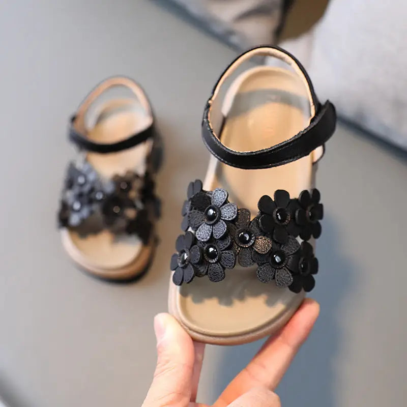Blossom Treads: Soft Beach Shoes for Big Kids - Black / 21