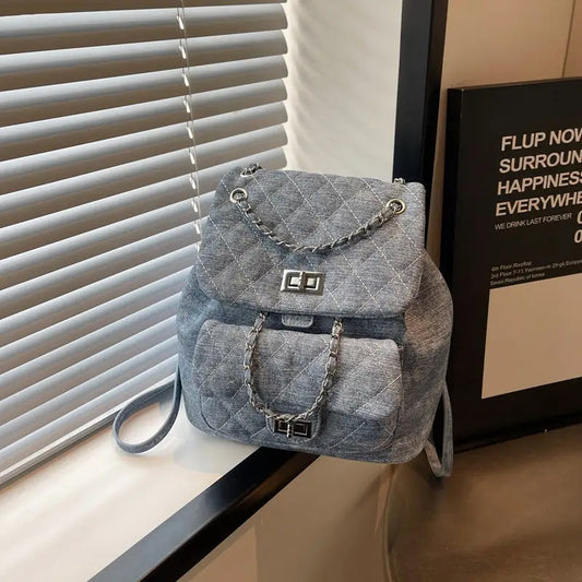 Blue Denim Urban Tote with Three-Dimensional Pocket and Document Compartment