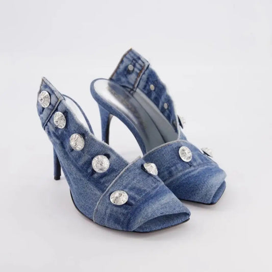 Blue Roman Style Square Toe Shoes with Rubber Sole