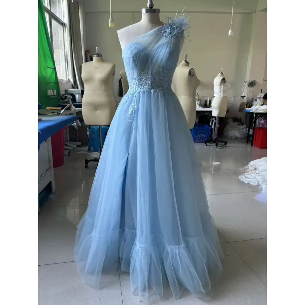 Blue Sleeveless Long Polyester Skirt with Mid Waist and Pleated Design - Blue / 2