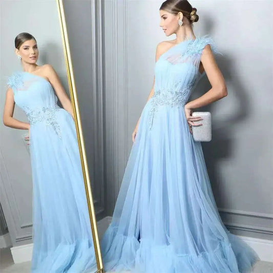 Blue Sleeveless Long Polyester Skirt with Mid Waist and Pleated Design