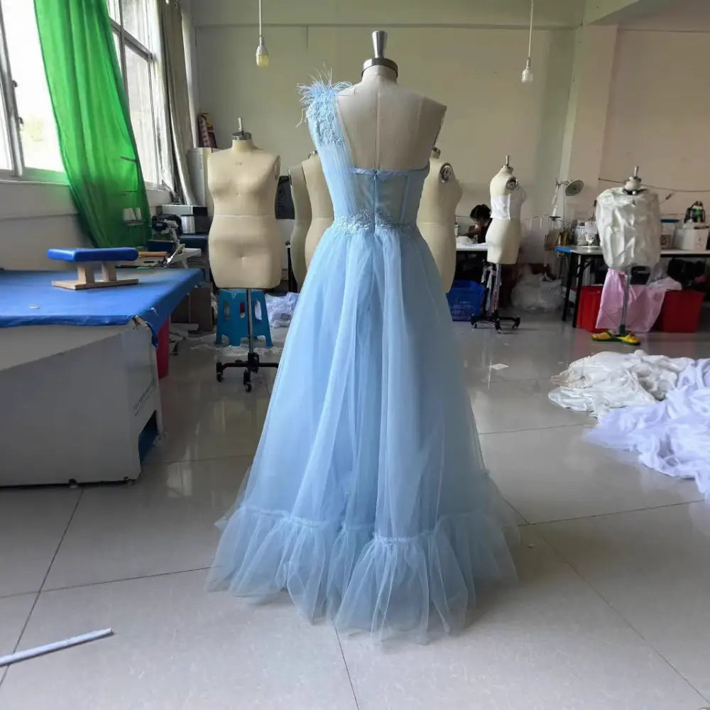 Blue Sleeveless Long Polyester Skirt with Mid Waist and Pleated Design