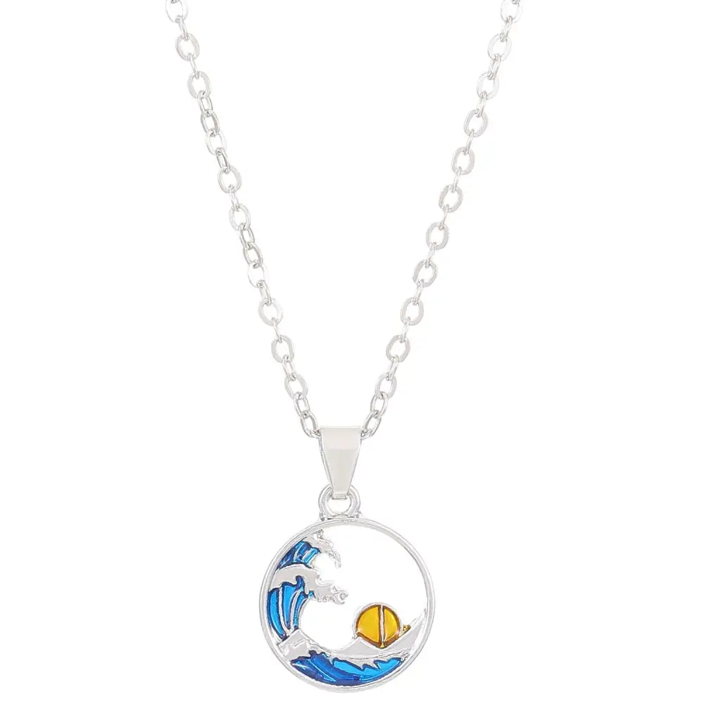 Blue Water Drop Pendant Necklace with Silver Chain - 01 White K HAILANG Sun N854