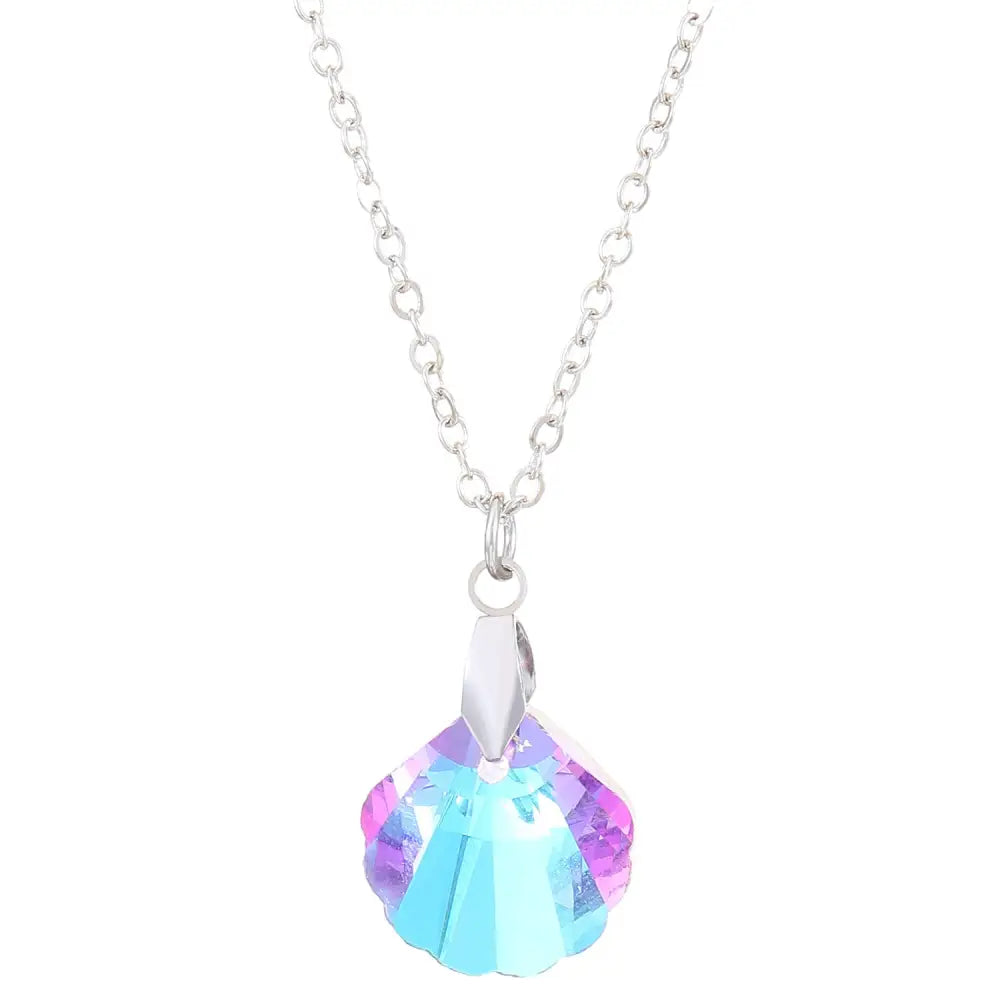 Blue Water Drop Pendant Necklace with Silver Chain - 03 White K Purple N872