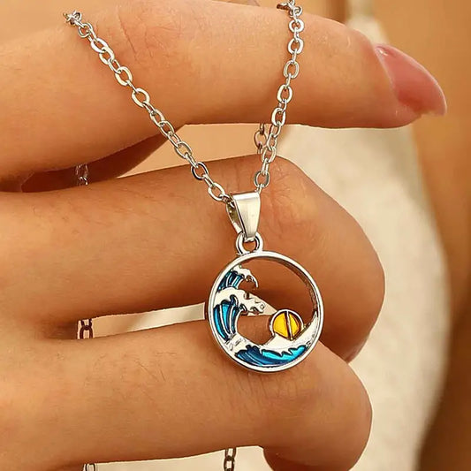 Blue Water Drop Pendant Necklace with Silver Chain