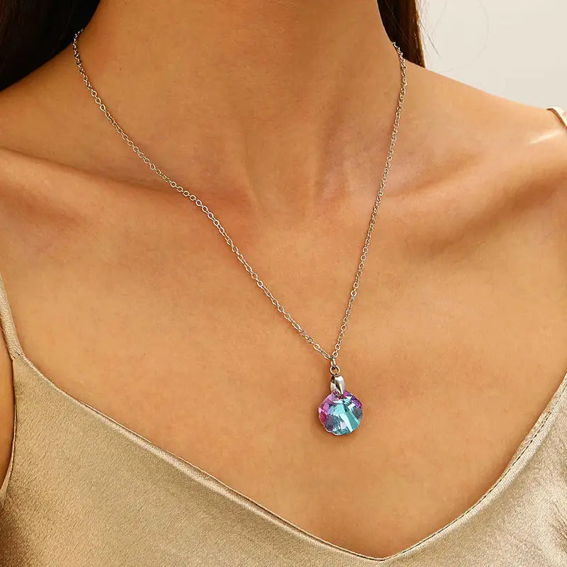 Blue Water Drop Pendant Necklace with Silver Chain