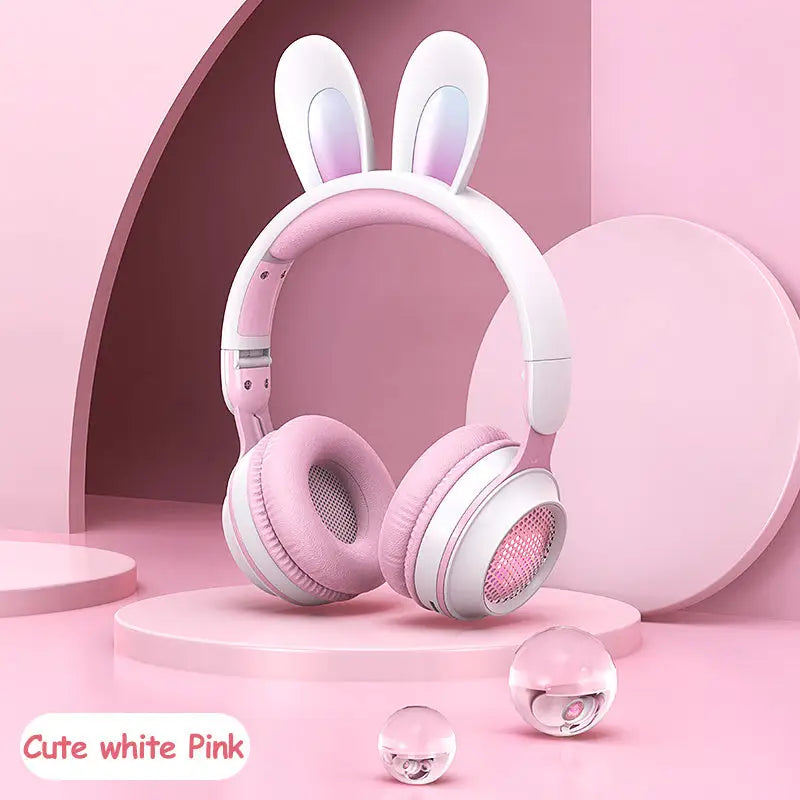Bluetooth 5.0 Stereo Headphones with Call Function and Battery Display White pink