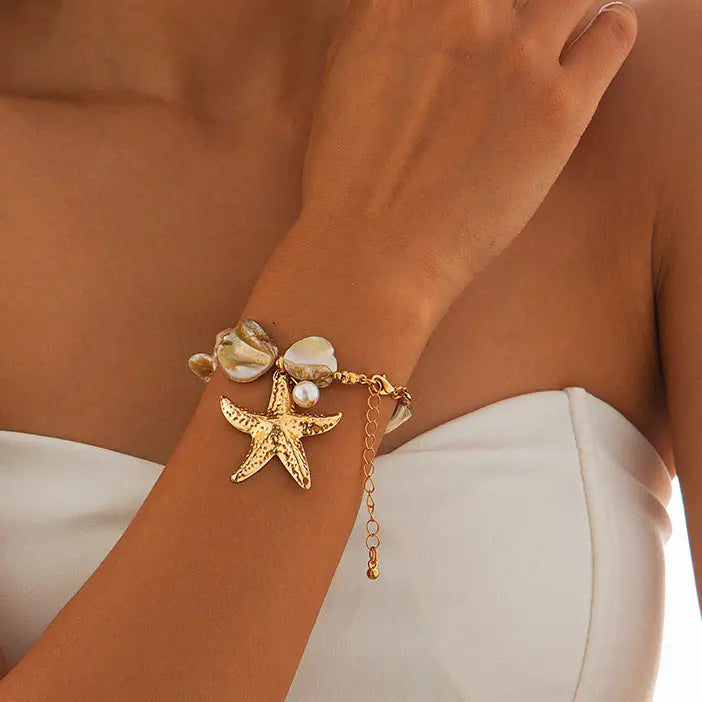 Boho Starfish and Conch Shell Choker Necklace