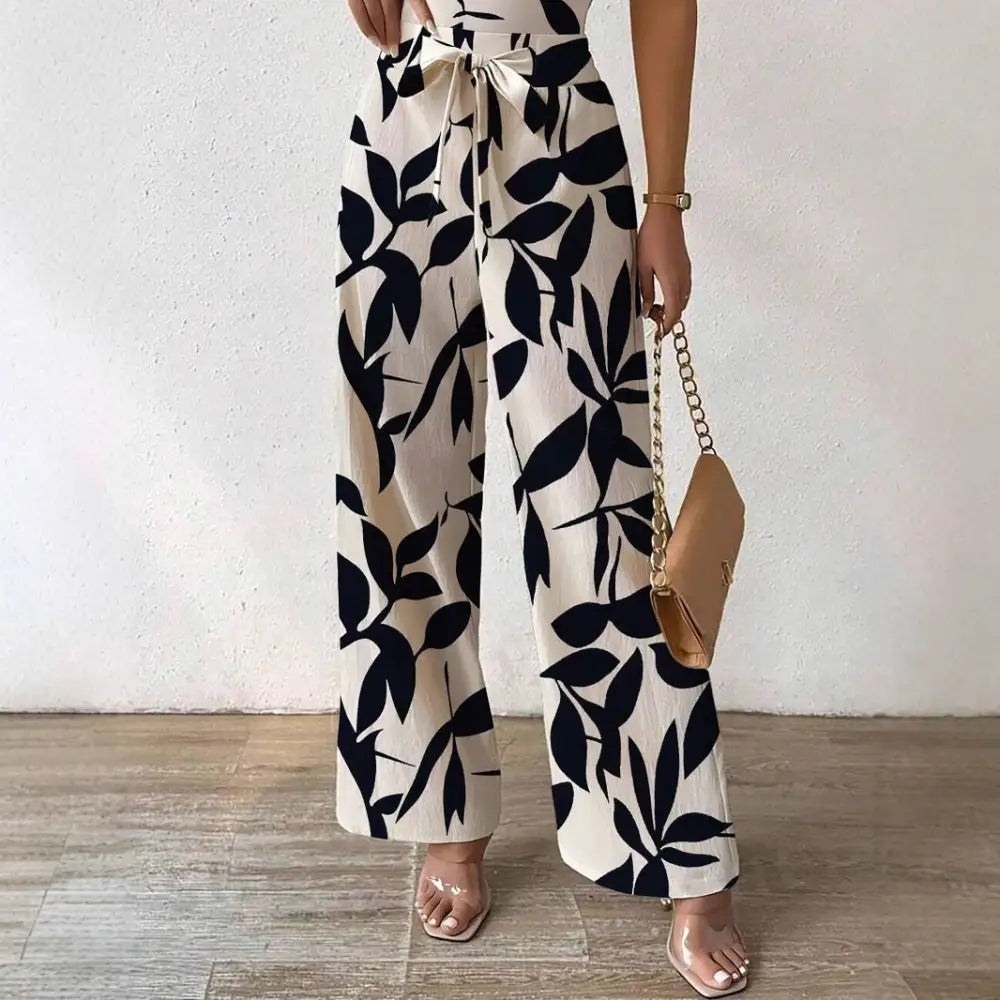BreezeBloom Elastic Waist Floral Jumpsuit