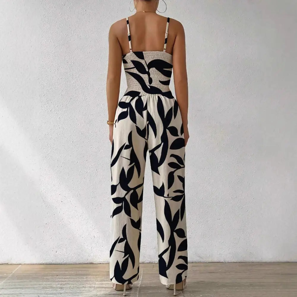 BreezeBloom Elastic Waist Floral Jumpsuit