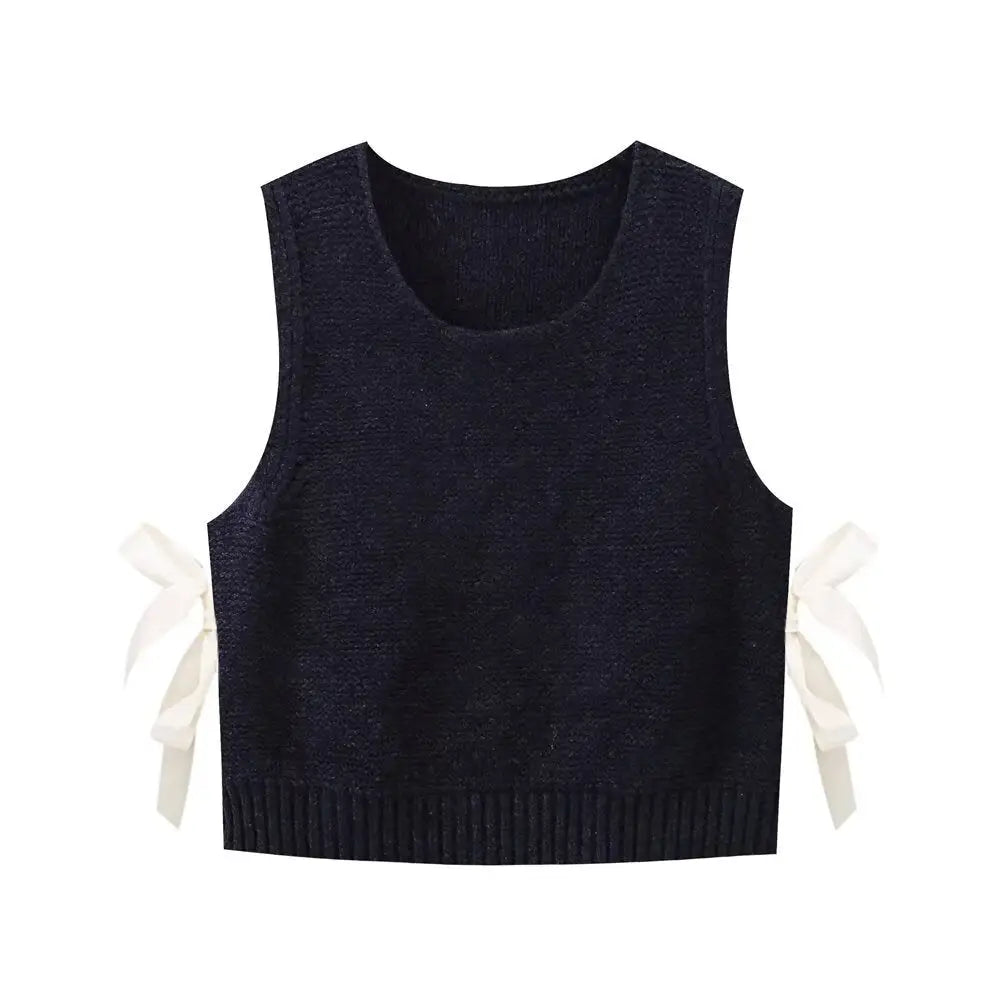 BreezyBow: Women’s Hollow Out Sweater Vest - Side Lace Up Navy Blue / S