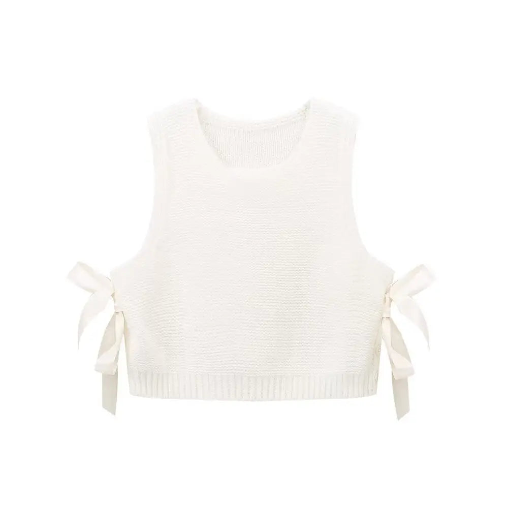 BreezyBow: Women’s Hollow Out Sweater Vest - Side Lace Up White / S