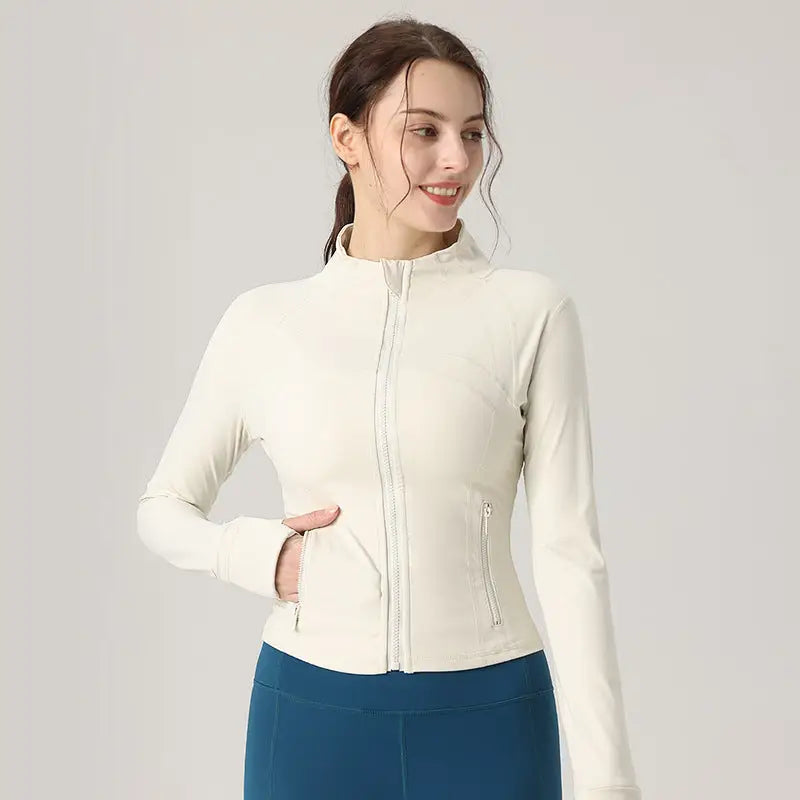 Woman’s fitted athletic jacket.