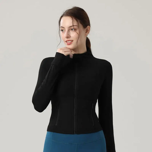 Black zip-up athletic jacket.