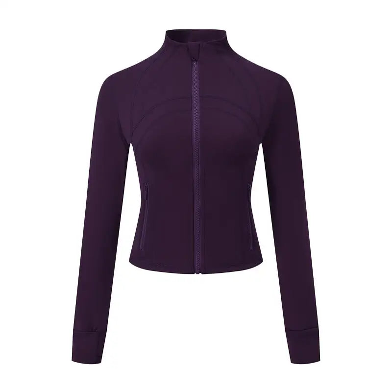 Purple athletic zip-up jacket.