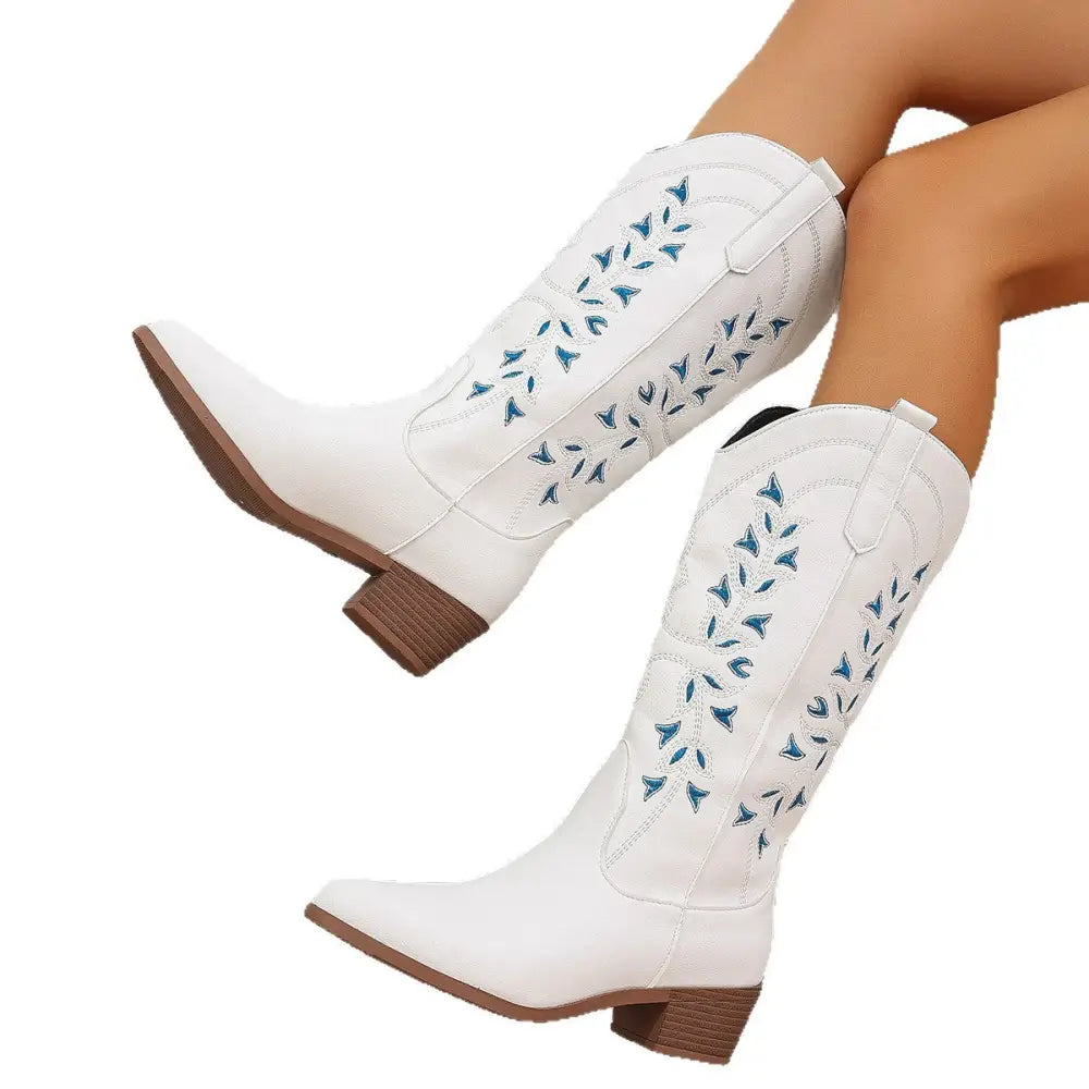 Brown and White High Heel Boots with Rubber Sole and Shoe Covers