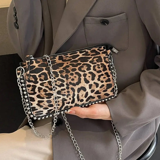 Brown and White PU Suitcase Style Square Shoulder Bag with Chain Trend Style