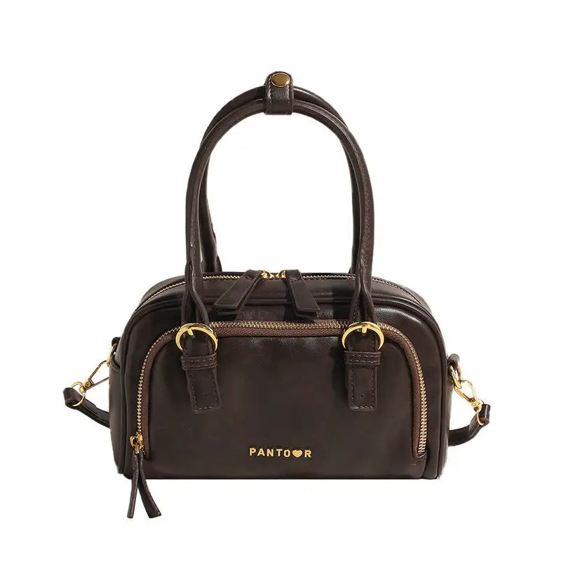 Brown Medium Soft PU Crossbody Bag Suitcase Style