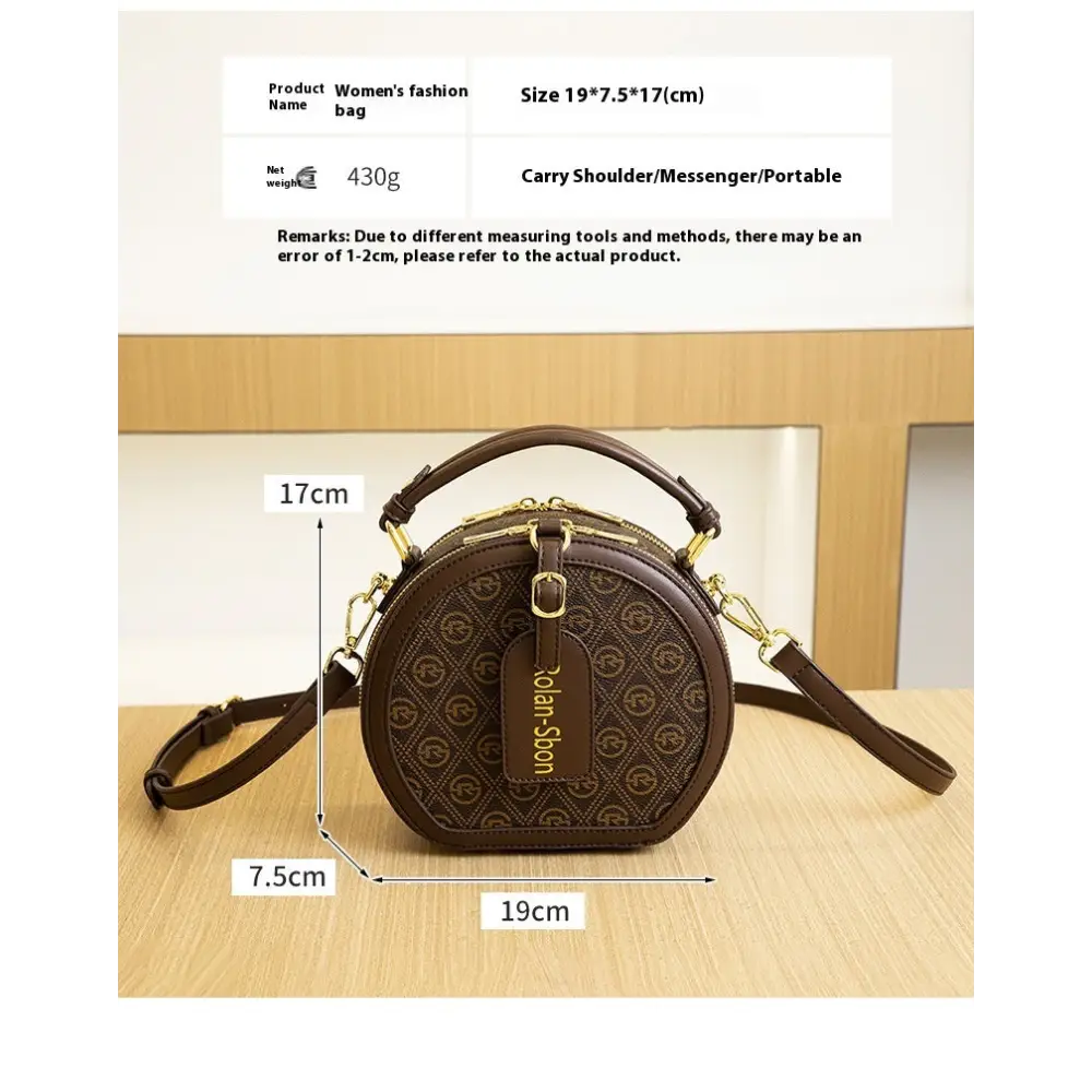Brown Plaid Apricot PU Cylinder Bag with Multiple Inner Compartments