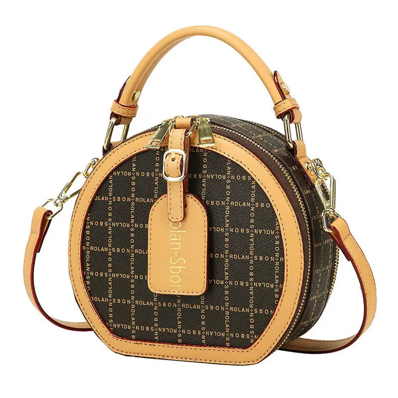 Brown Plaid Apricot PU Cylinder Bag with Multiple Inner Compartments