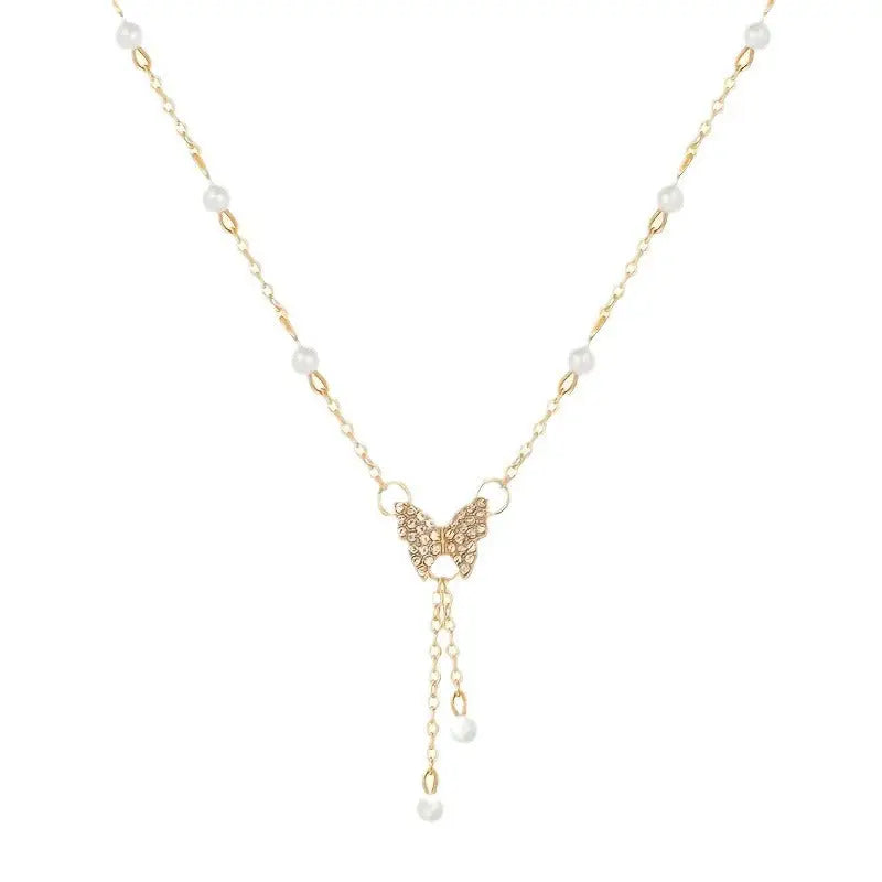 Butterfly Pearl Charm Necklace - All-Match Style