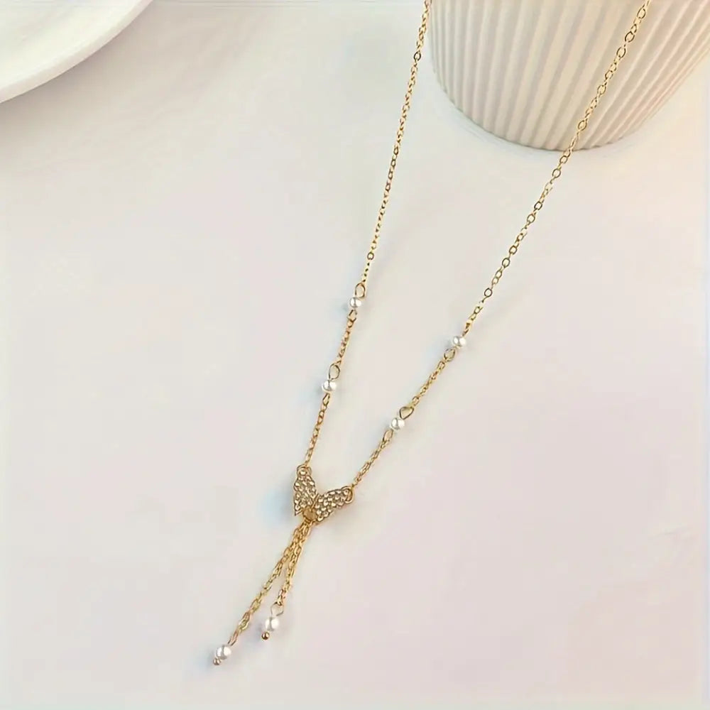 Butterfly Pearl Charm Necklace - All-Match Style