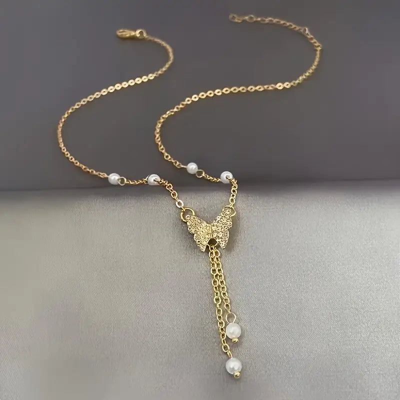 Butterfly Pearl Charm Necklace - All-Match Style