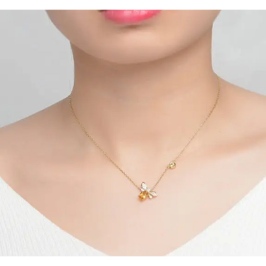 BuzzGleam Citrine & Peridot Bee Necklace