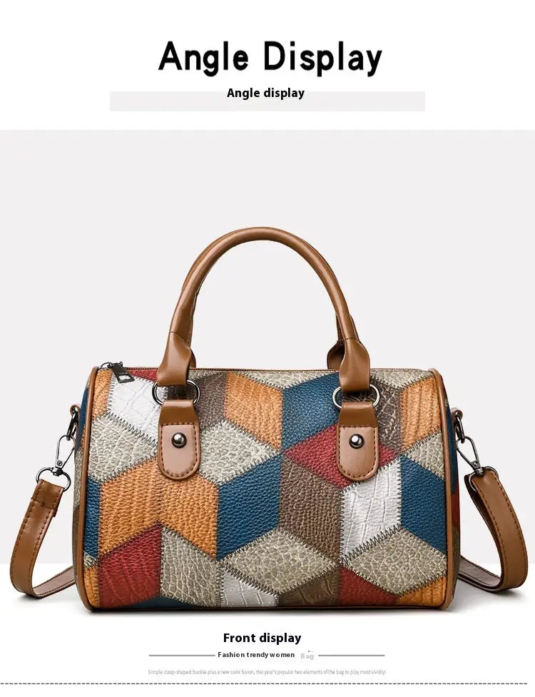 Zwarte en bruine PU Rhombus cilinder crossbody koffer