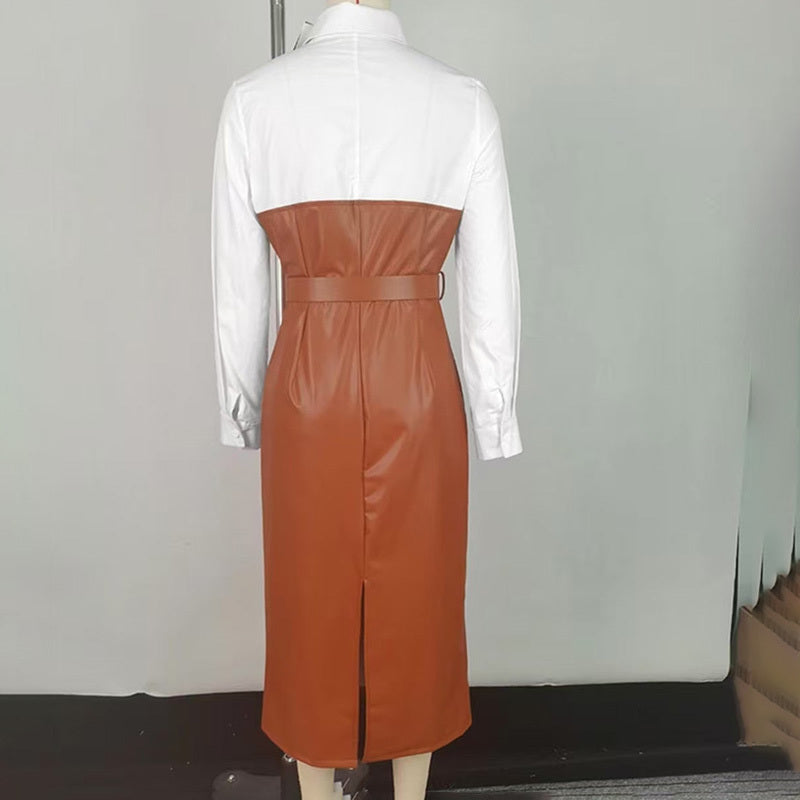 Chic V-Neck Belted Bodycon Midi Dress with Leather Trim - LauBelle Brand